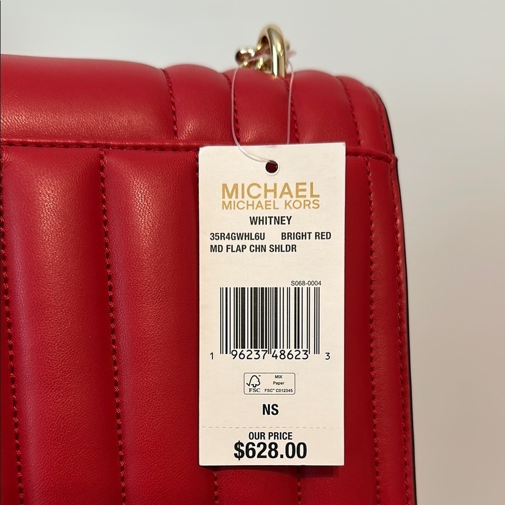 Michael Kors Red Quilted Leather Shoulder Bag - Picture 4 of 13